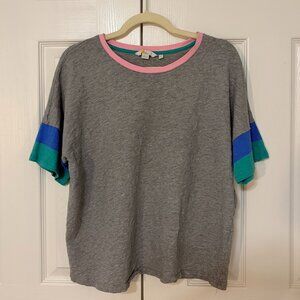 Boden Women's Pink Grey Raglan Color block tee w/blue and green sleeves Size 12